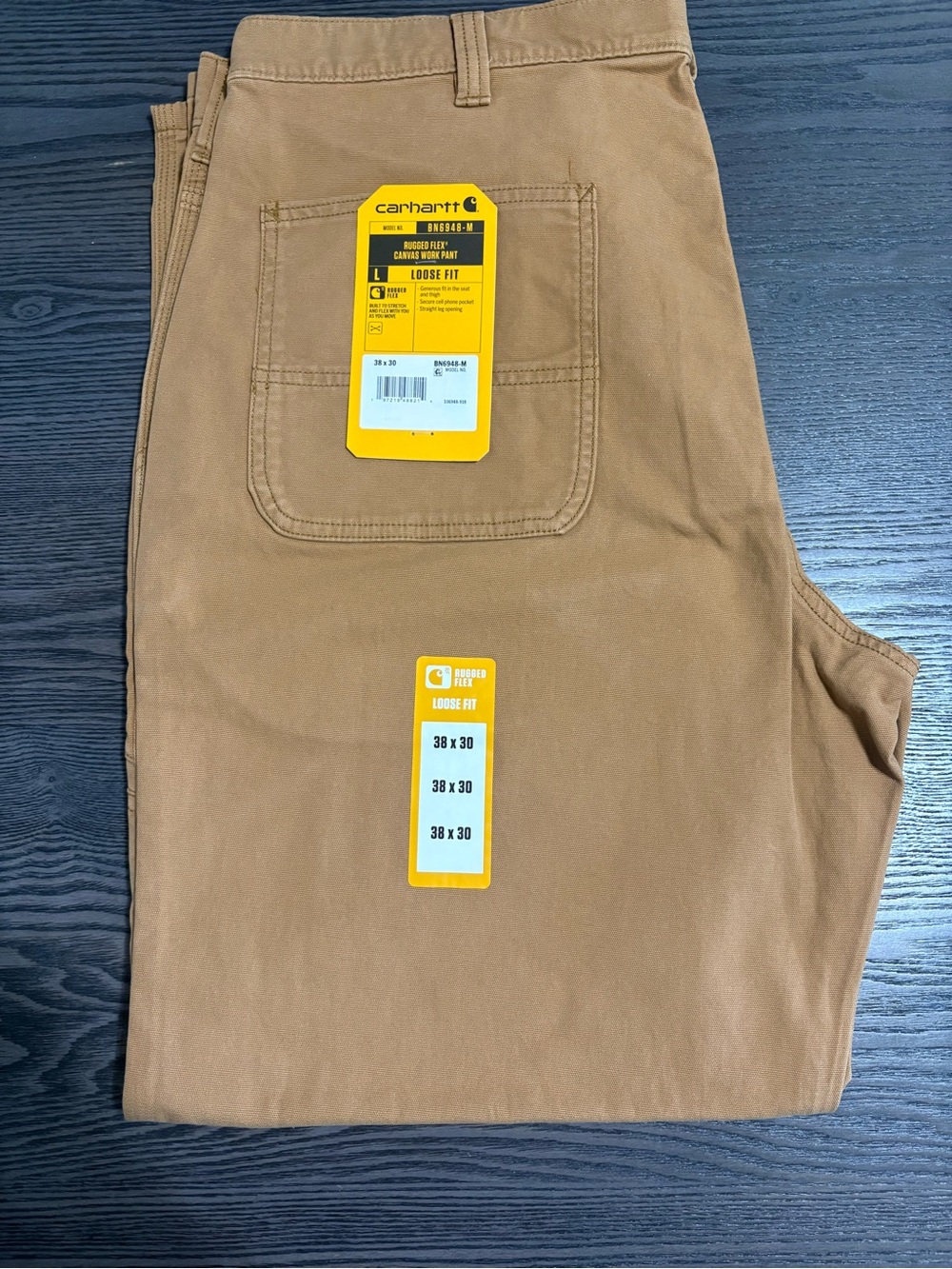 *NWT* Carhartt Men’s Rugged Flex Canvas Work Pants 38x30 Loose Fit Hickory
